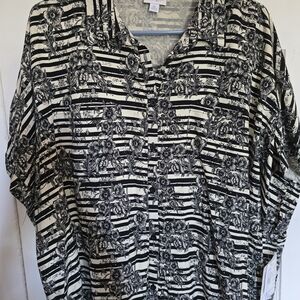 LuLaRoe Black and Cream Floral Striped Blouse